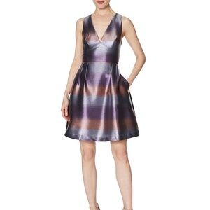 Laundry by Shelli segal striped metallic fit and flare dress in purple gradient